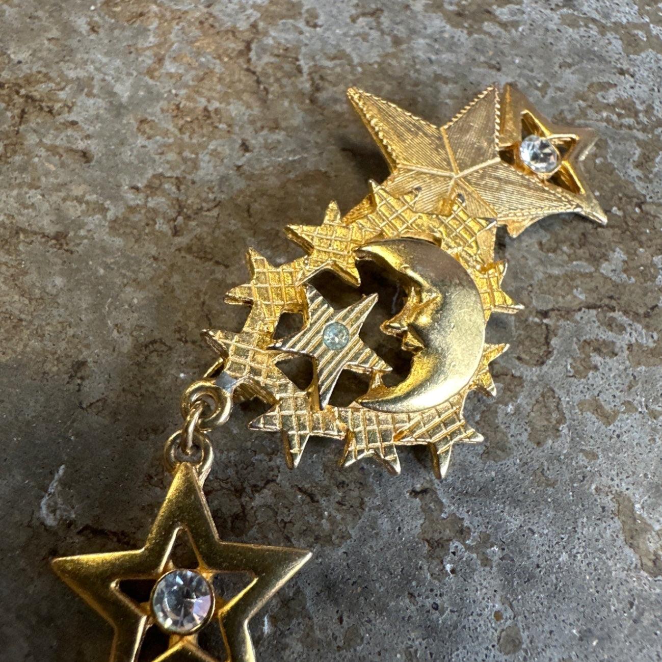vintage moon and stars gold-tone brooch