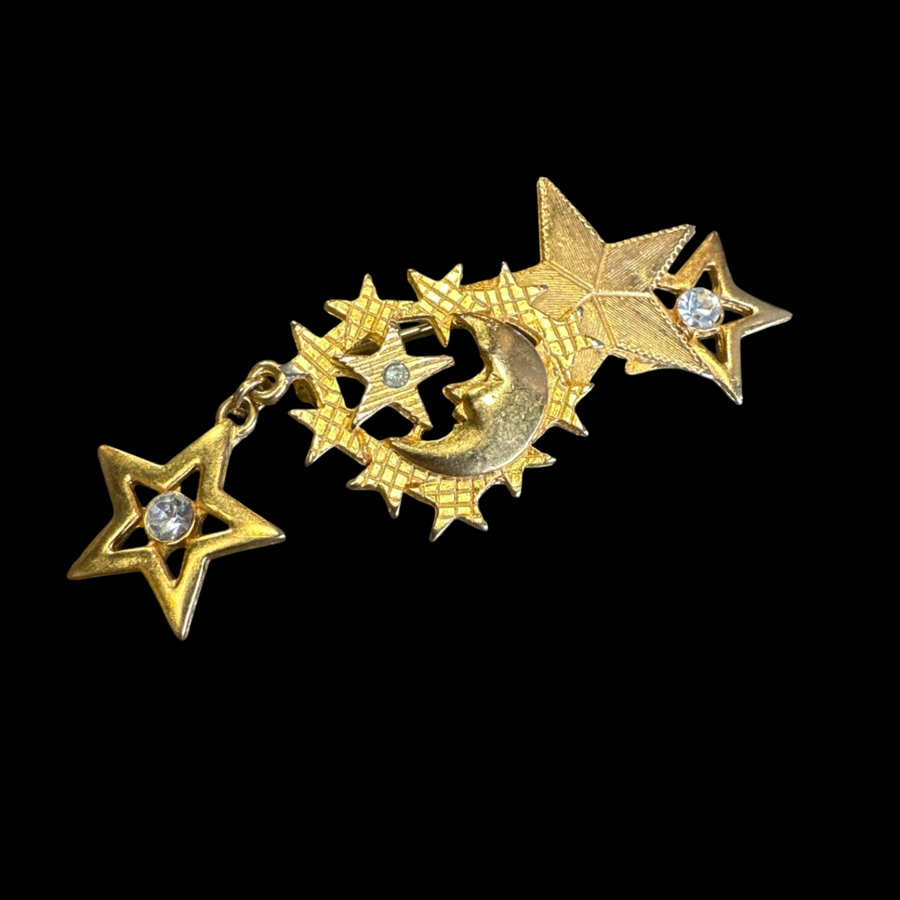 vintage moon and stars gold-tone brooch