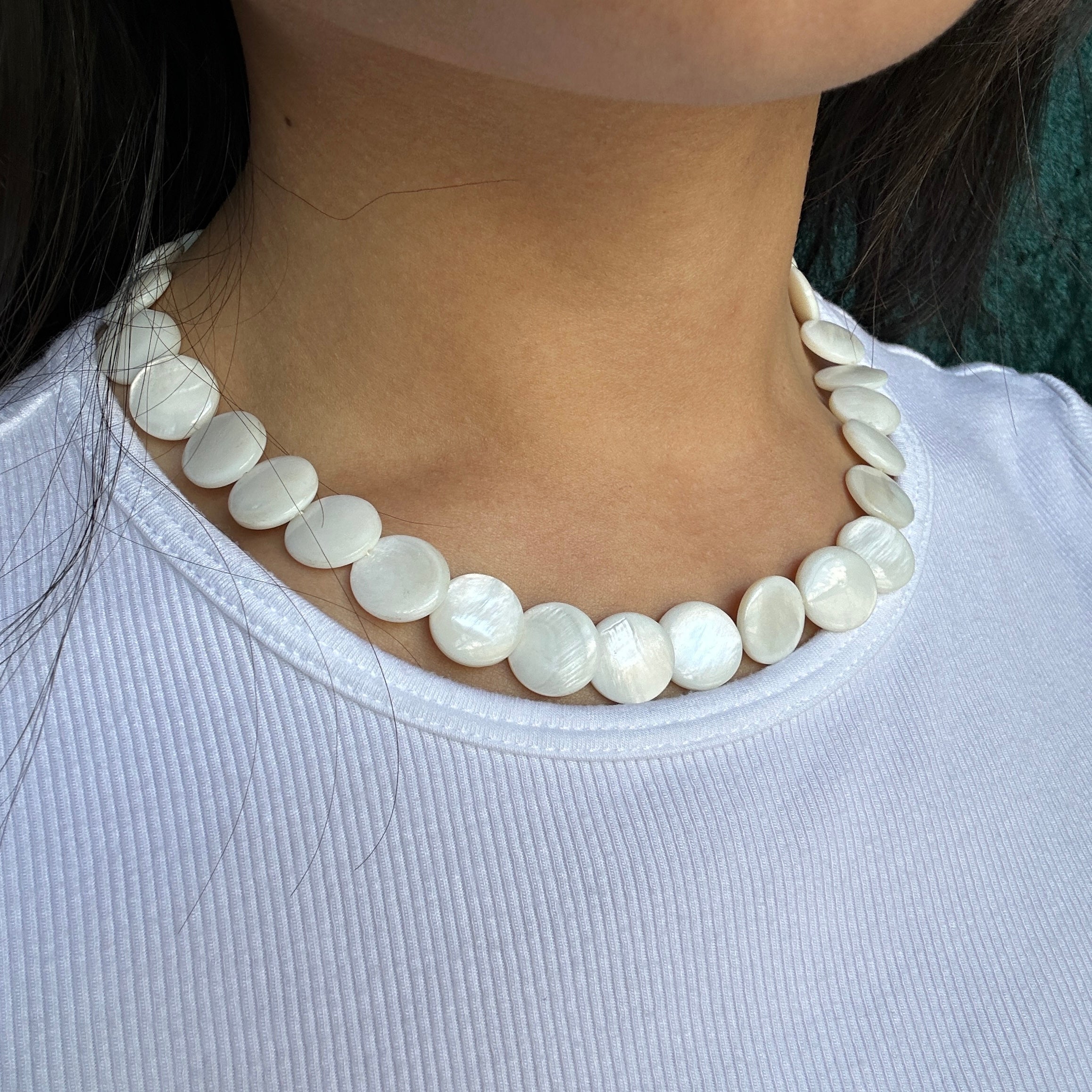 vintage mother of pearl disk necklace
