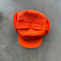 vintage orange thinsulate trapper hat with fuzzy ear flaps