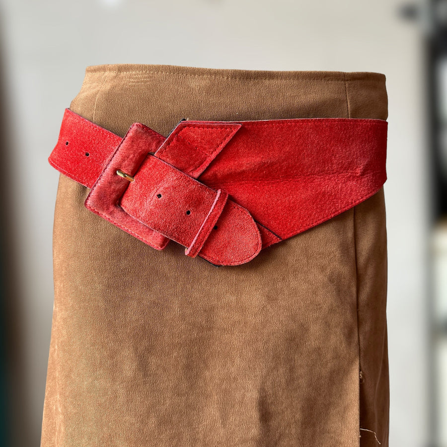 vintage red suede asymmetrical belt