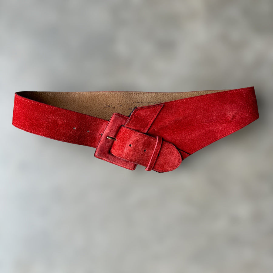 vintage red suede asymmetrical belt