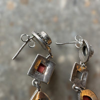 vintage sterling silver dangle earrings with shiva shell, rhodochrosite, and red coral