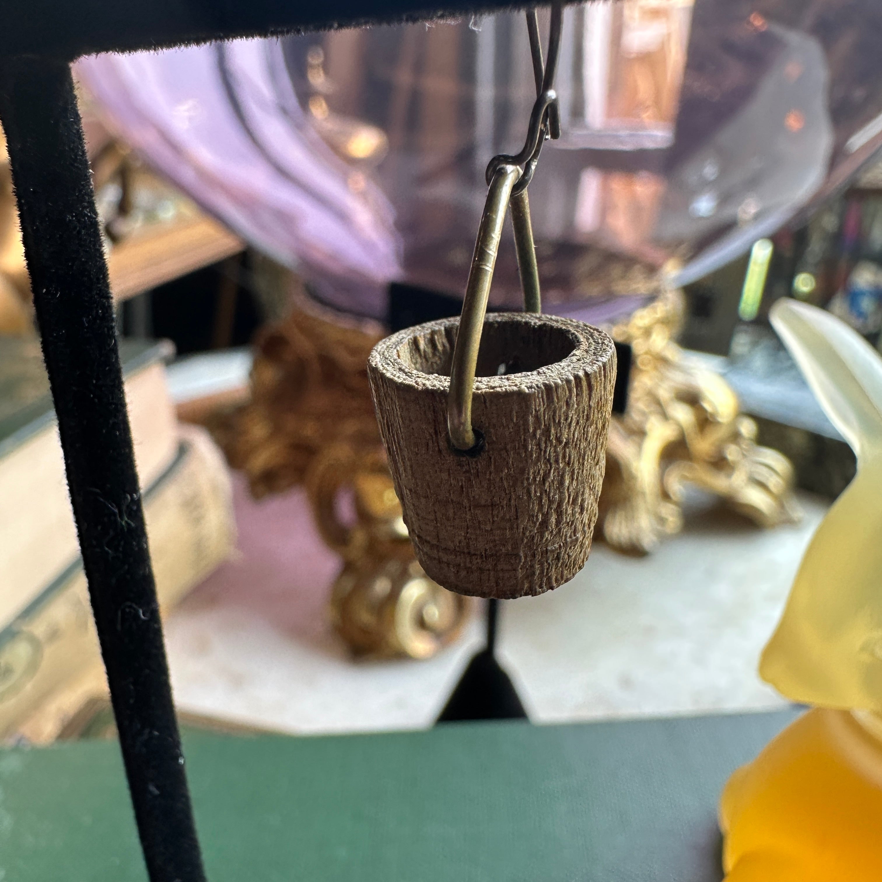 vintage wooden bucket earrings